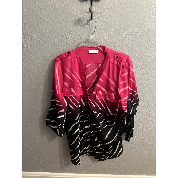 Calvin Klein Women‎ Size 1X Top Button Up Long 3/4 Roll Tab Sleeves - Picture 2 of 6